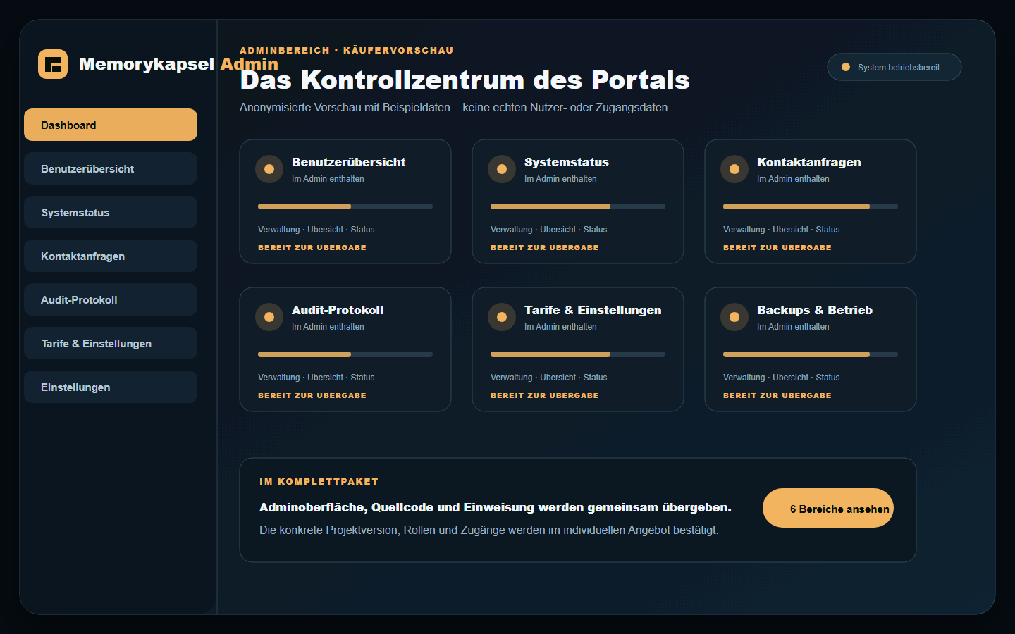 Anonymisierte Admin-Vorschau von Memorykapsel