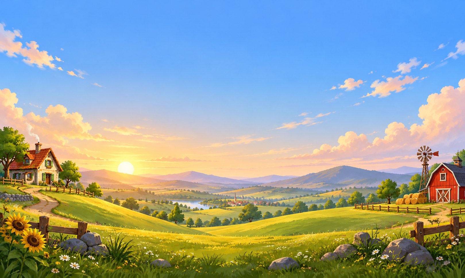 Eigene Bauernhof-Landschaft aus Federnwild